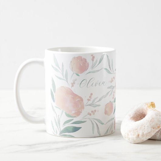 Mug Joli cadeau de jour de mère de pivoine (Avec donut)