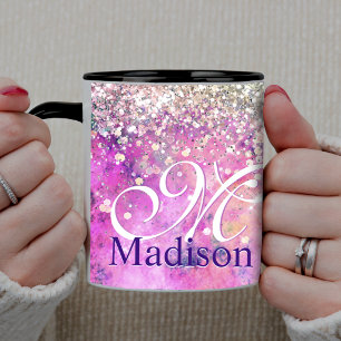 Mug Joli cahier à monogramme argenté iridescent faux p