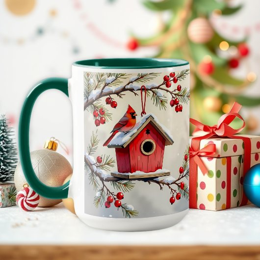 Mug Joli Cardinal de Noël et Branches de Pin