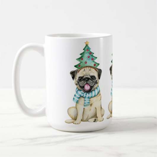 Mug Joli Carlin d'aquarelle Carlin de Noël (Gauche)