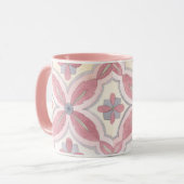 Mug Joli carrelage fleuri motif rose et bleu (Devant gauche)