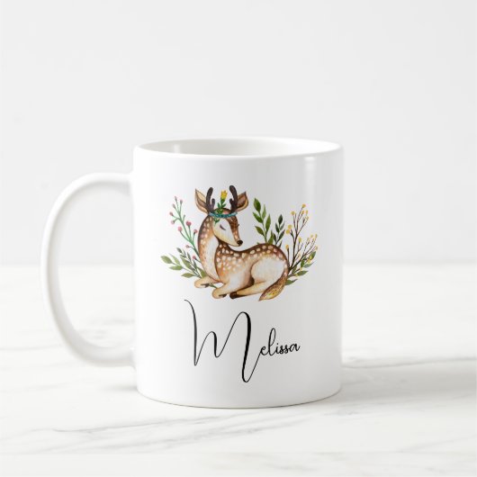 Mug Joli Cerf Aquarellé Posé En Bas Boho (Gauche)