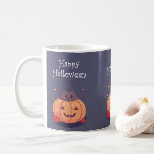 Mug Joli chat avec une citrouille d'Halloween Bleu gri