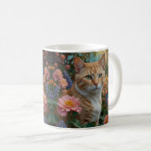 Mug Joli chat blanc orange dans un jardin fleuri (Devant droit)