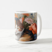 Mug Joli chat calico et fleurs (Devant droit)