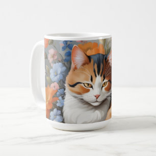 Mug Joli chat calico et fleurs