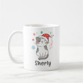 Mug Joli chat de Noël nom personnalisé (Gauche)