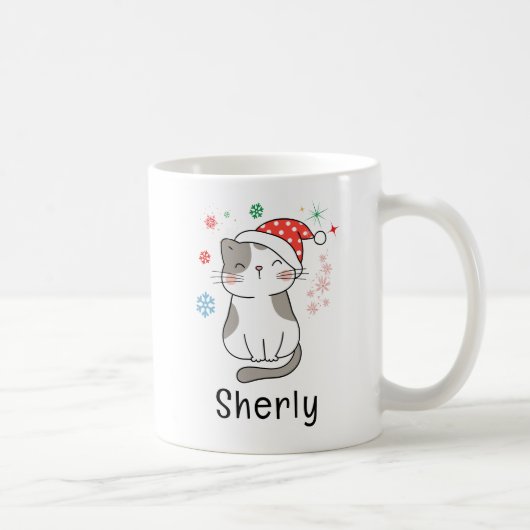 Mug Joli chat de Noël nom personnalisé (Droite)
