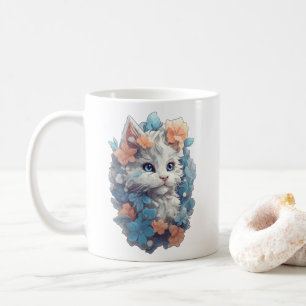 Mug Joli Chat Féminin Floral Blanc