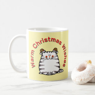 Mug Joli Chat Grassouillet Deux Chapeaux de Noël Vœux
