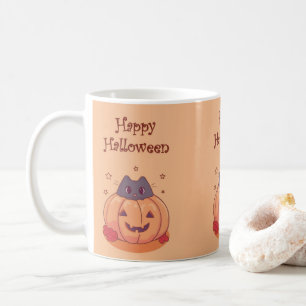Mug Joli chat gris de Halloween avec citrouille