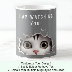 Mug Joli chat gris qui vous observe, drôle, curiosité