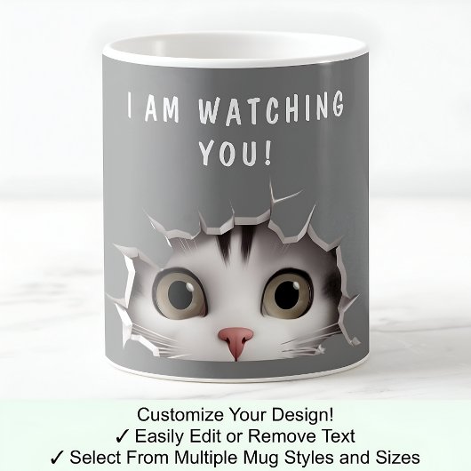 Mug Joli chat gris qui vous observe, drôle, curiosité 