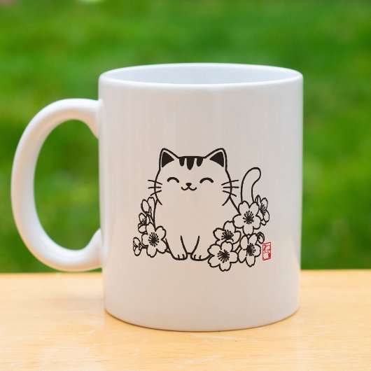 Mug Joli chat japonais et sakura avec tampon "Neko"