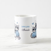 Mug Joli Chat Kitty Saint-Valentin Bleu Nom Personnali (Centre)