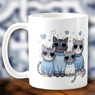 Mug Joli Chat Kitty Saint-Valentin Bleu Nom Personnali
