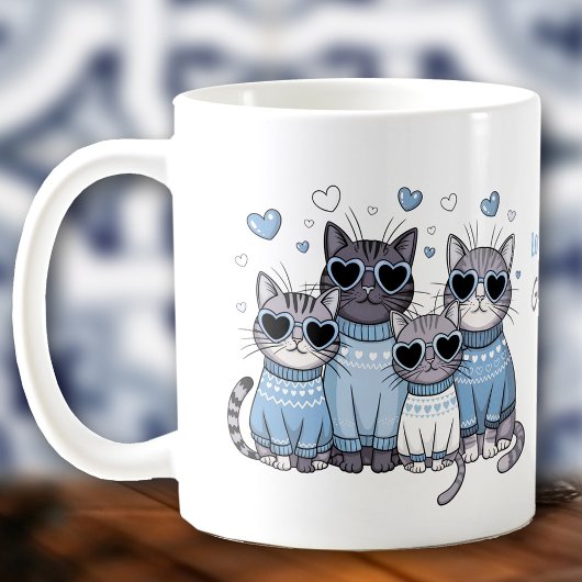 Mug Joli Chat Kitty Saint-Valentin Bleu Nom Personnali