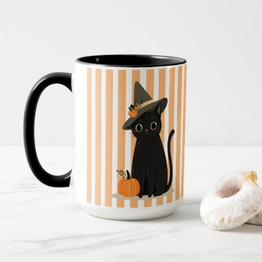 Mug Joli chat noir Halloween avec chapeau de sorcière (Avec donut)