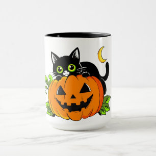 Mug Joli chat noir sur citrouille Jack-O'-Lantern d'Ha