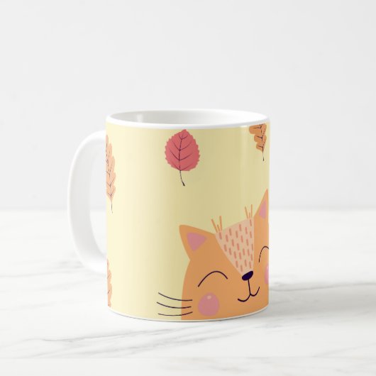 Mug Joli Chat Orange Gingembre Jouant dans les Feuille (Devant gauche)