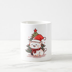 Mug Joli chat portant un chapeau de Père Noël près de