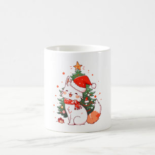 Mug Joli chat portant un chapeau de Père Noël près de