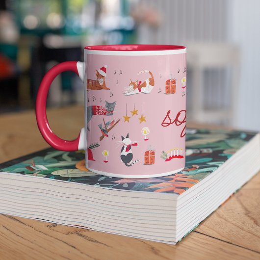 Mug Joli chat rétro rose motif de Noël