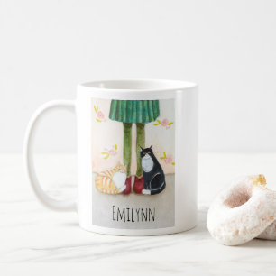 Mug Joli chat roux et chat smoking Nom personnalisé