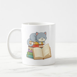 Mug Joli chat sur une pile de livres