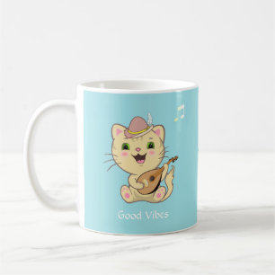 Mug Joli chat tigré roux heureux et musical sur fond b