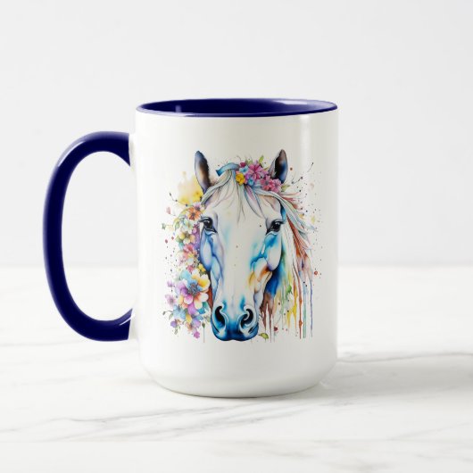 Mug Joli Cheval Blanc Floral Personnalisé (Gauche)