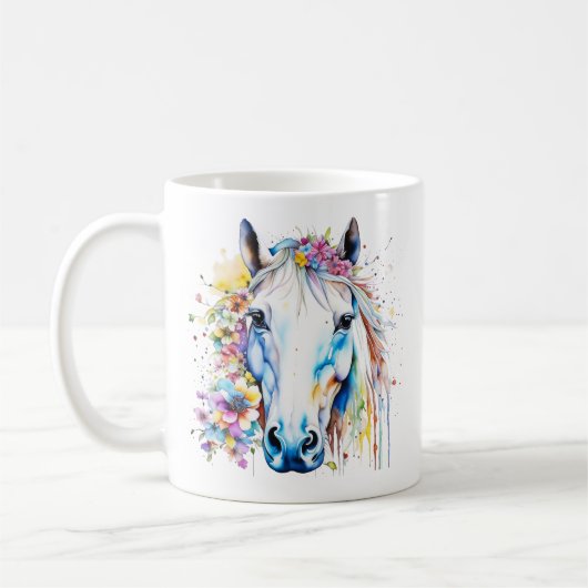 Mug Joli Cheval Blanc Floral Personnalisé (Gauche)