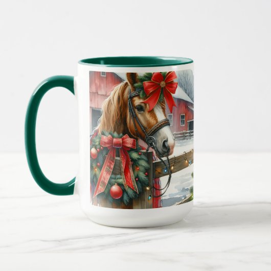 Mug Joli Cheval Brown dans Red Bow Noël (Gauche)