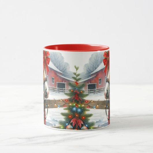 Mug Joli Cheval Brown dans Red Bow Noël (Centre)