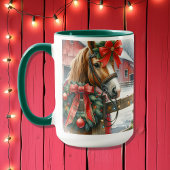Mug Joli Cheval Brown dans Red Bow Noël