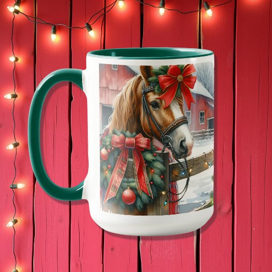 Mug Joli Cheval Brown dans Red Bow Noël
