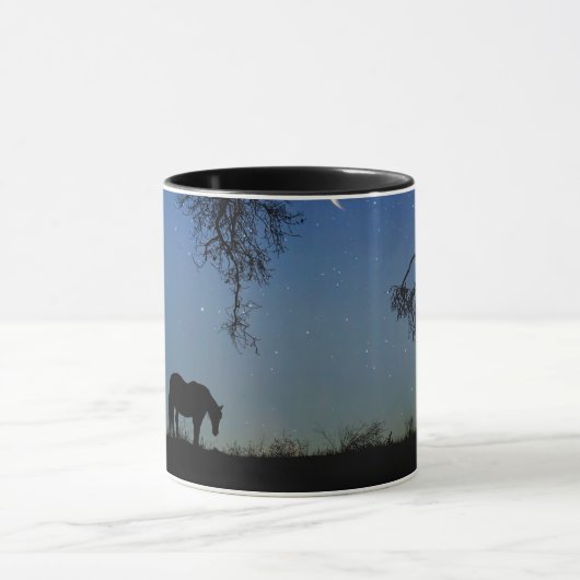 Mug Joli cheval et nuit étoilée avec chênes (Centre)