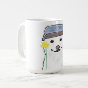 Mug Joli chien blanc portant un chapeau tenant une fle