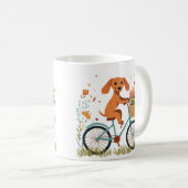 Mug Joli chien teckel à vélo Fleurs de printemps (Devant droit)