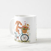 Mug Joli chien teckel à vélo Fleurs de printemps (Devant gauche)