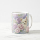 Mug joli chiot blanc avec des fleurs (Devant droit)
