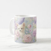 Mug joli chiot blanc avec des fleurs (Devant gauche)