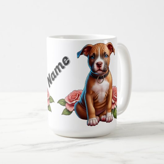 Mug Joli chiot Brown avec Rose (Devant droit)
