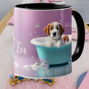 Mug Joli chiot dans une baignoire avec bulles de savon