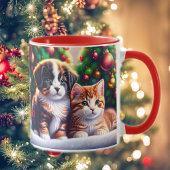 Mug Joli chiot et chat sous l'arbre de Noël