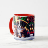 Mug Joli chiot et chat sous l'arbre de Noël (Devant gauche)