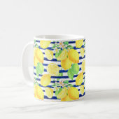 Mug Joli citrons aquarelle sur bandes bleues (Devant gauche)