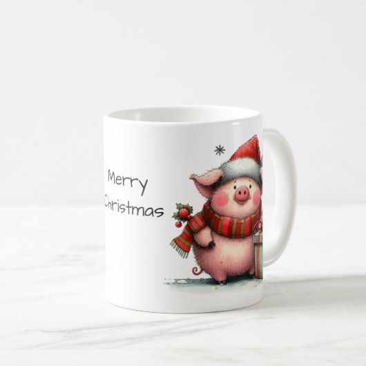 Mug Joli cochon de Noël dans un chapeau de Père Noël (Devant droit)