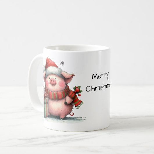 Mug Joli cochon de Noël dans un chapeau de Père Noël (Devant gauche)