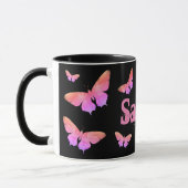 Mug Joli Cool rose papillon Pop Art Ajouter Nom Sarah (Gauche)